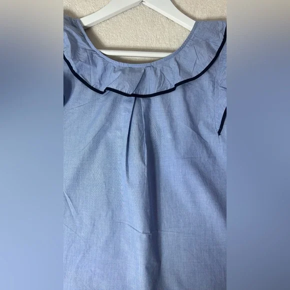 J Crew Womens s14 Ruffle Blouse Cotton Poplin Feminine Nautical Blue 100% cotton - Picture 7 of 13